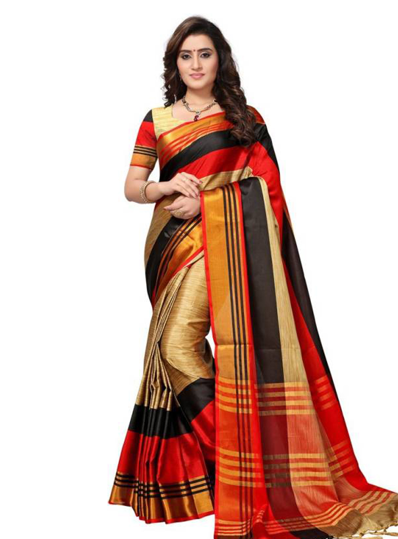 Red Cotton Saree With Blouse 147700