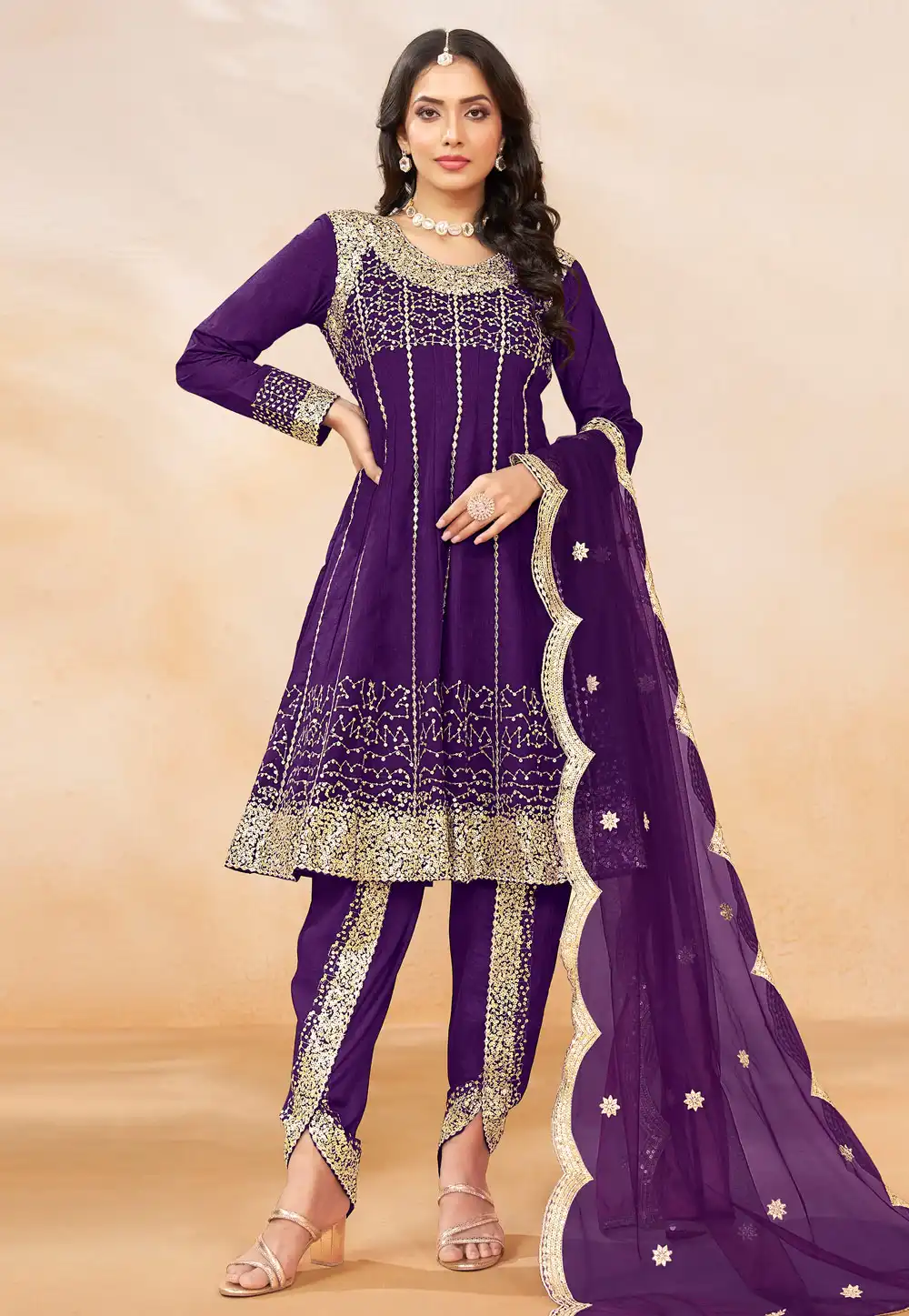 Violet Art Silk Dhoti Salwar Suit 294207