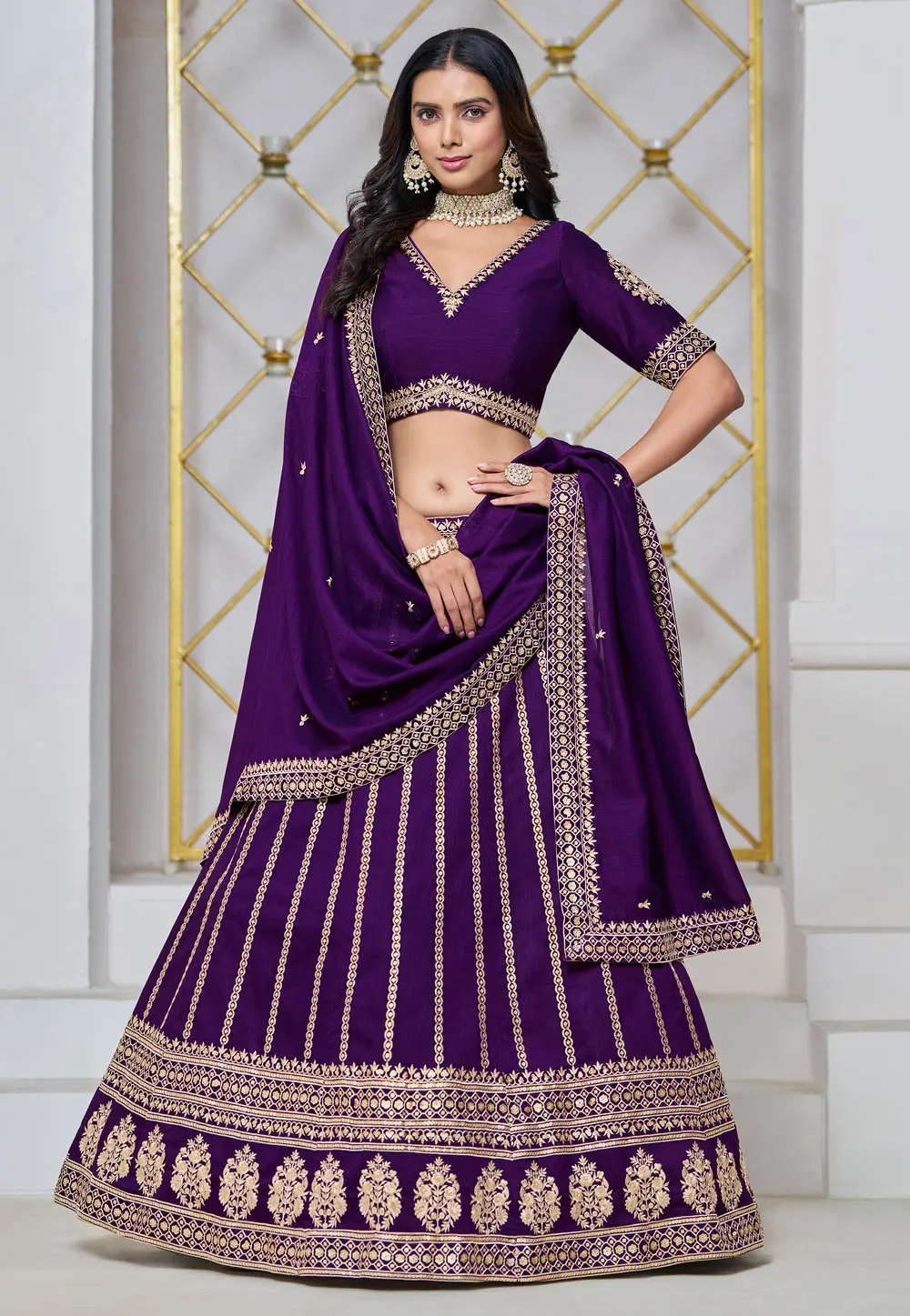 Violet Art Silk Lehenga Choli 297797