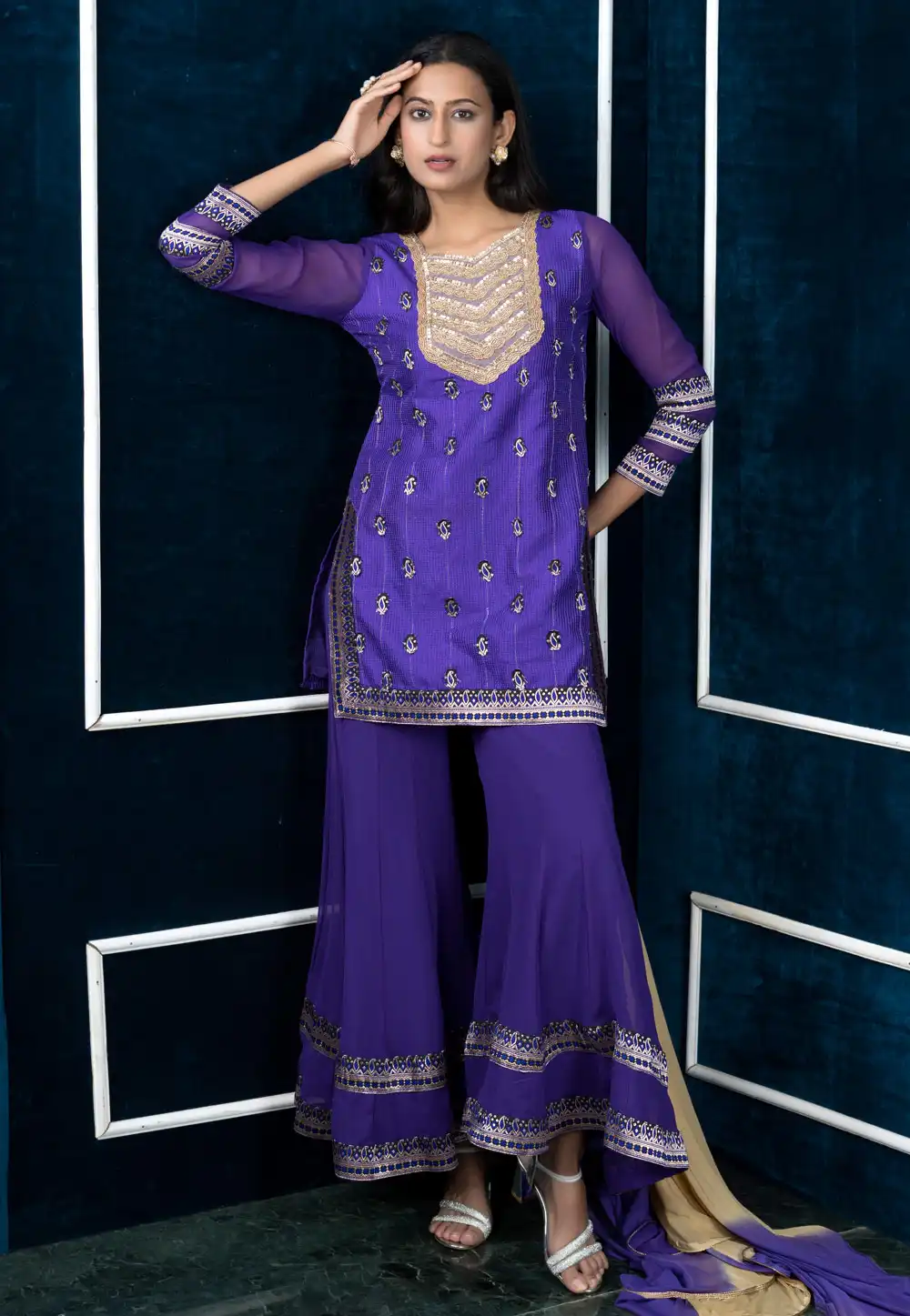 Violet Art Silk Readymade Sharara Suit 293110