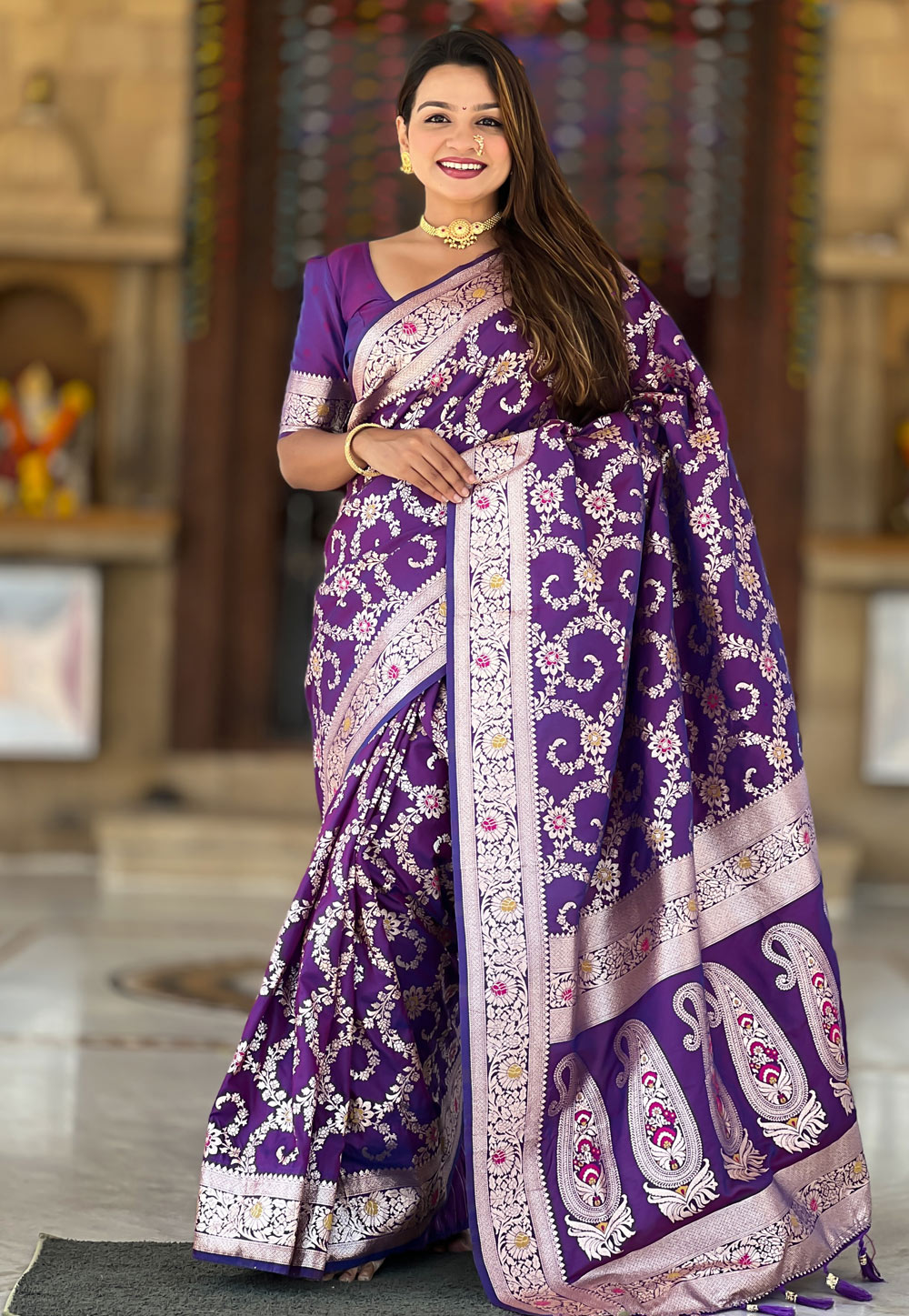 Violet Banarasi Silk Saree 306550