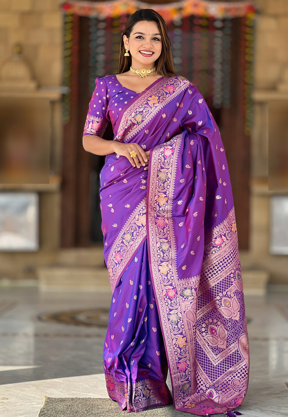 Violet Banarasi Silk Saree 305590