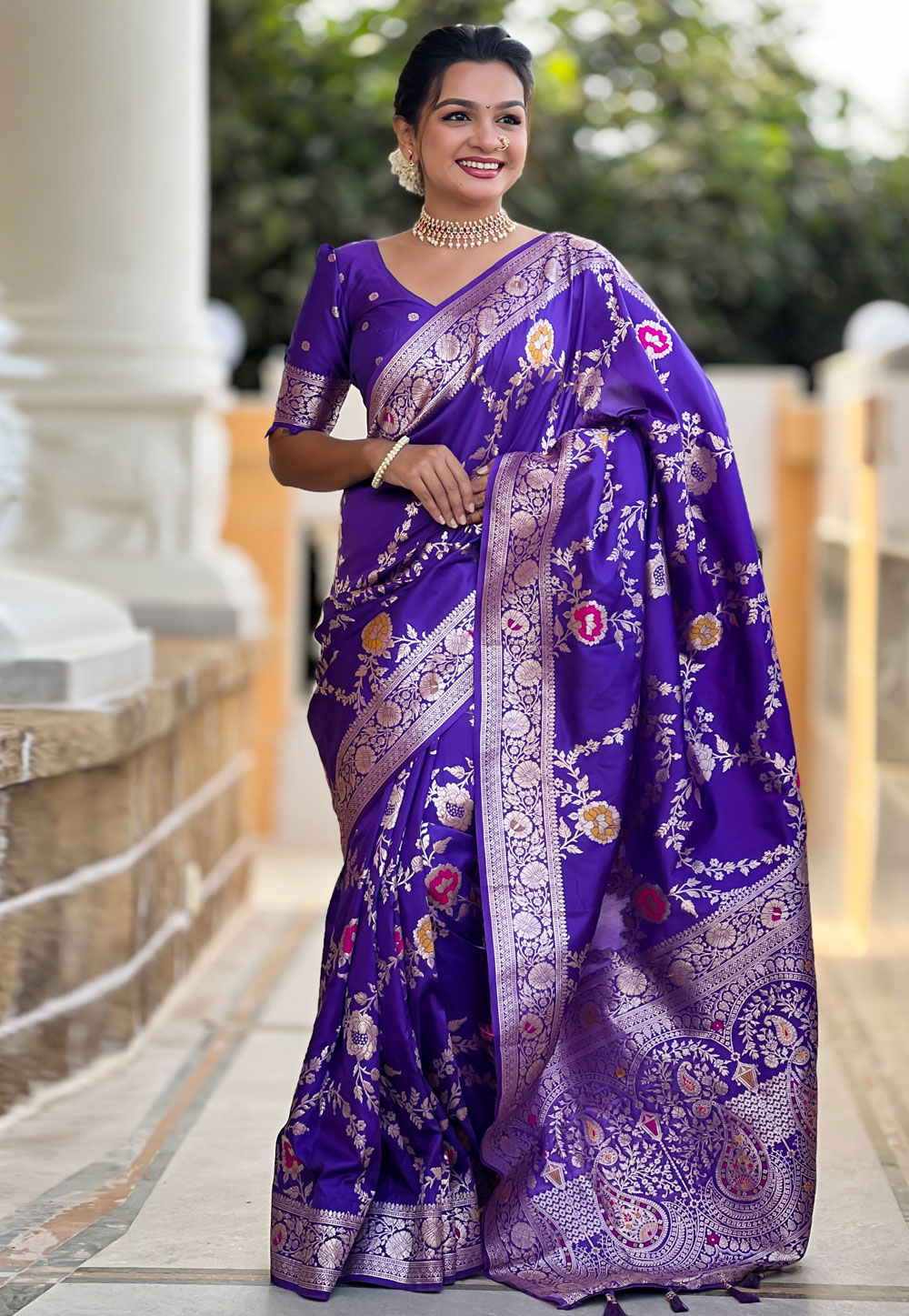 Violet Banarasi Silk Saree With Blouse 309243