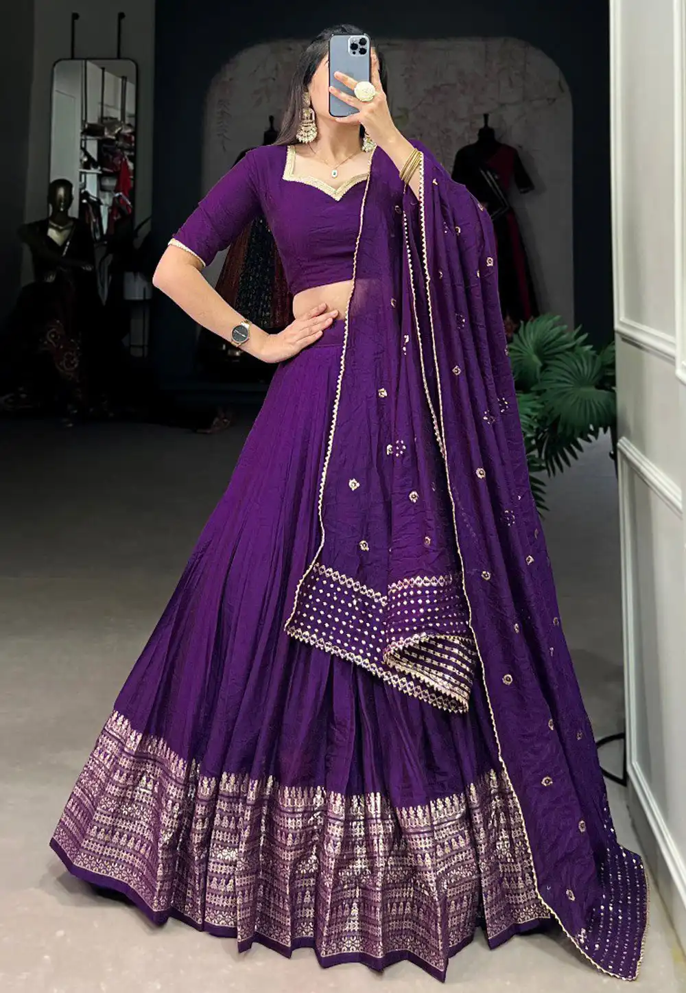 Violet Chanderi Navratri Chaniya Choli 293313