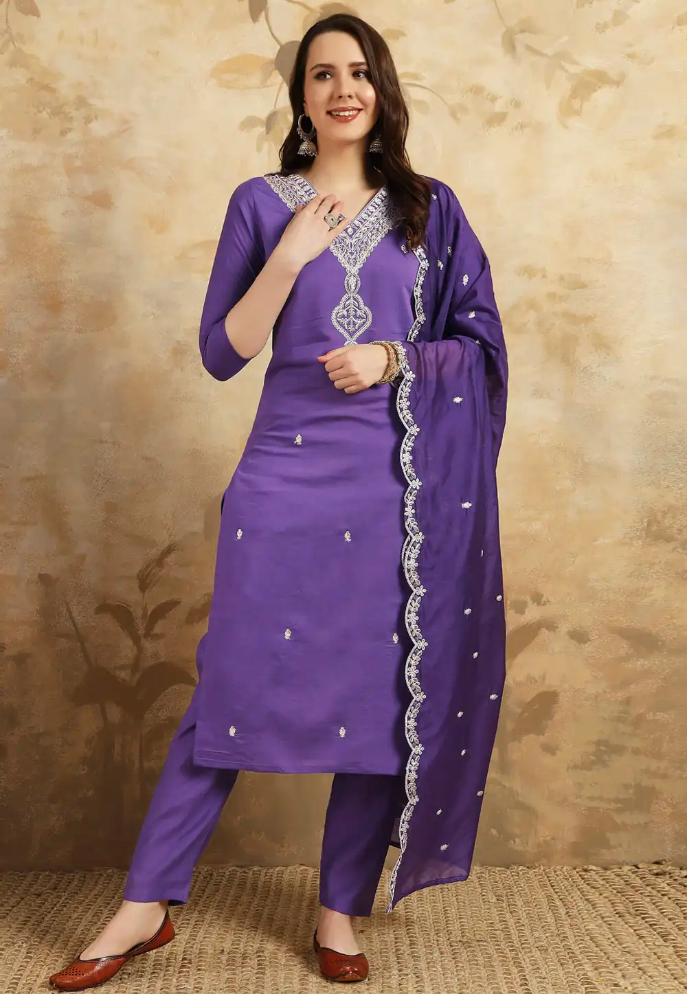 Violet Chanderi Readymade Pakistani Suit 293847