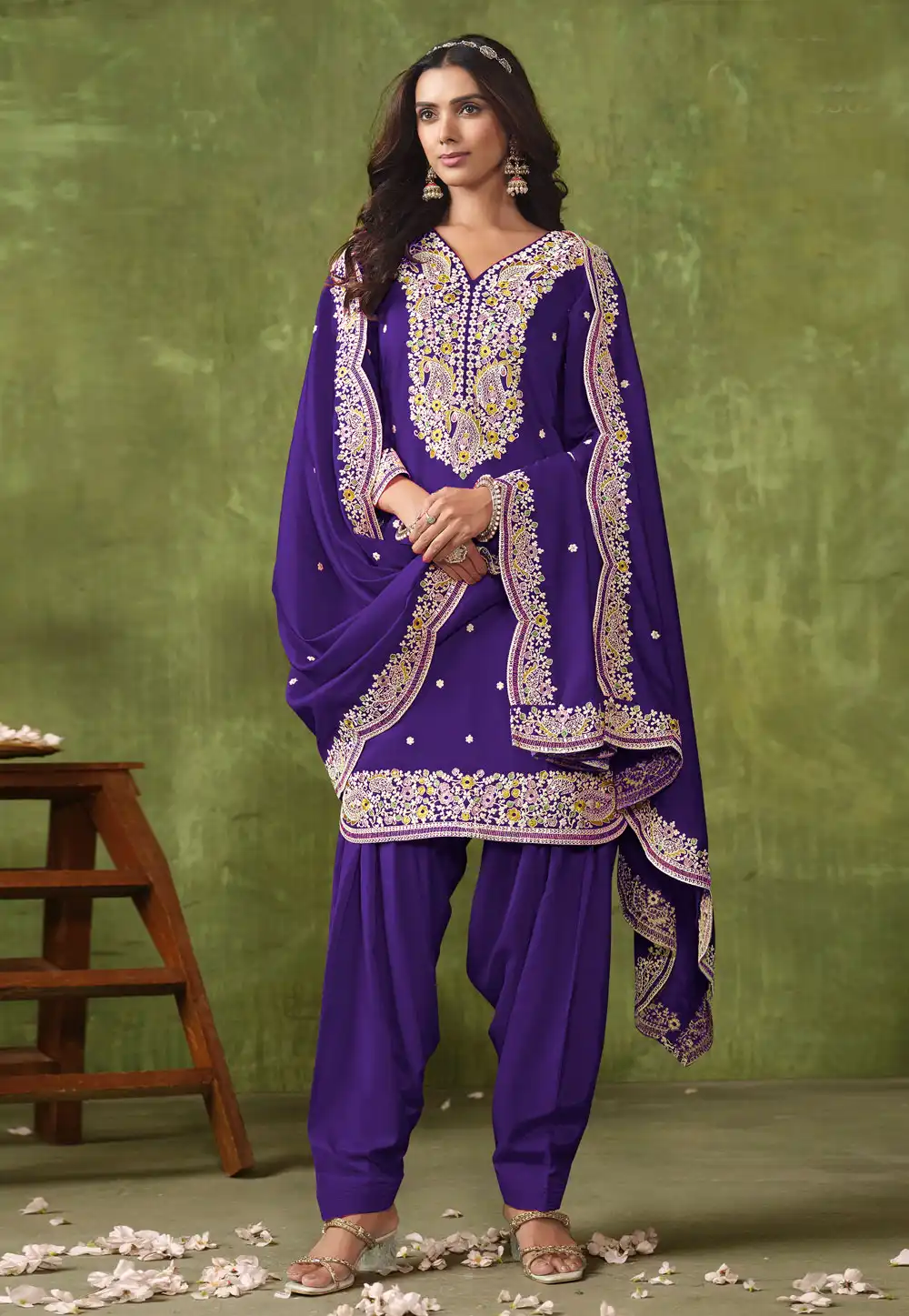 Violet Chanderi Silk Patiala Suit 290981