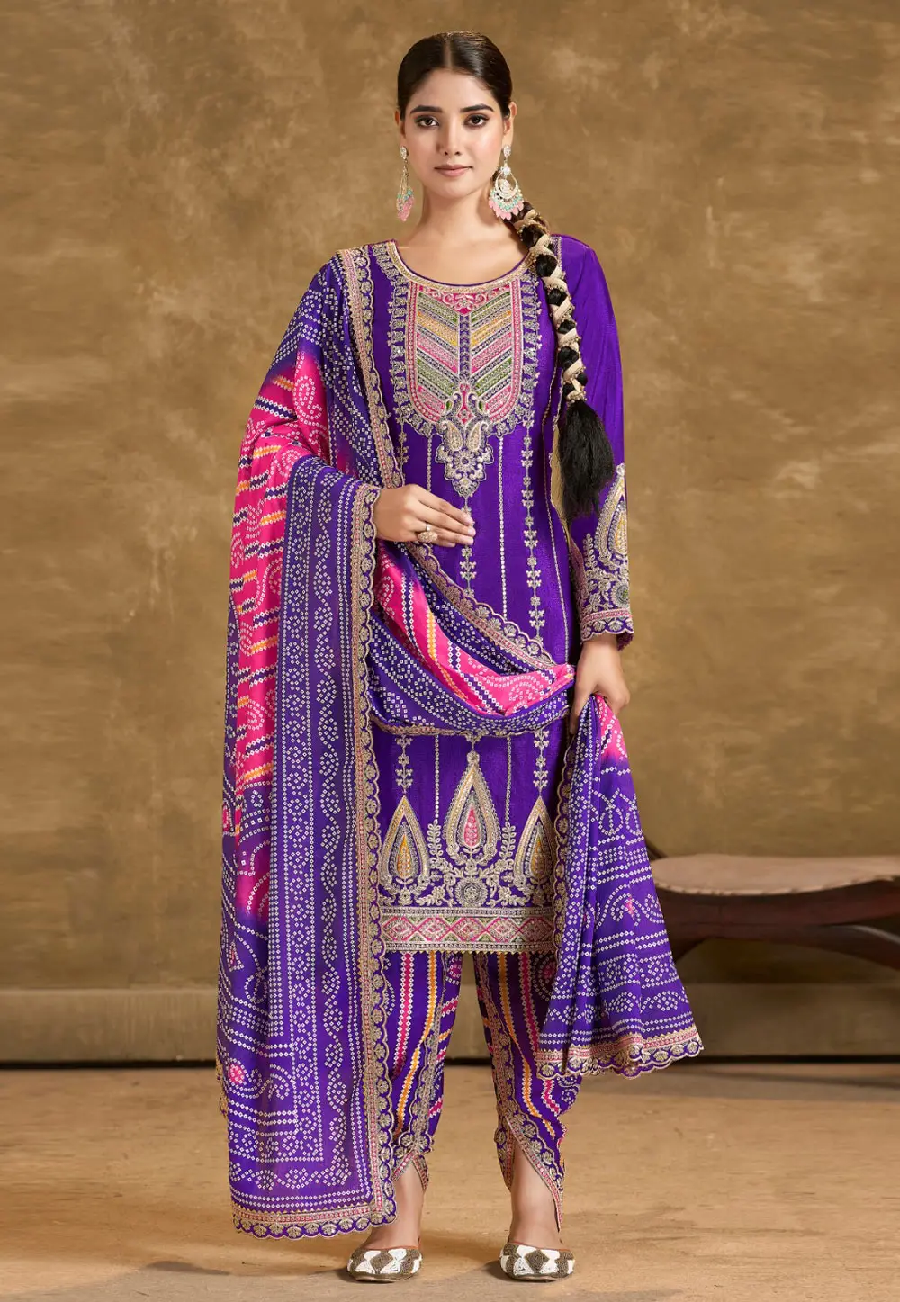 Violet Chinon Dhoti Salwar Suit 295764