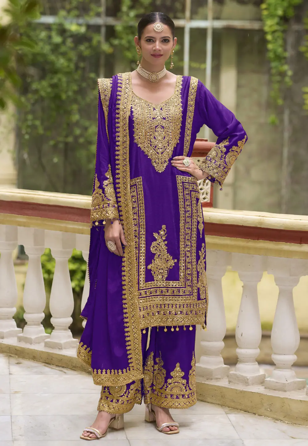 Violet Chinon Embroidered Pakistani Suit 300890