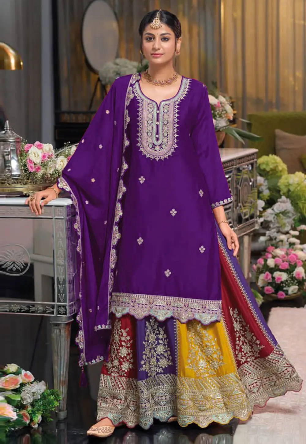 Violet Chinon Indo Western Lehenga Choli 302341