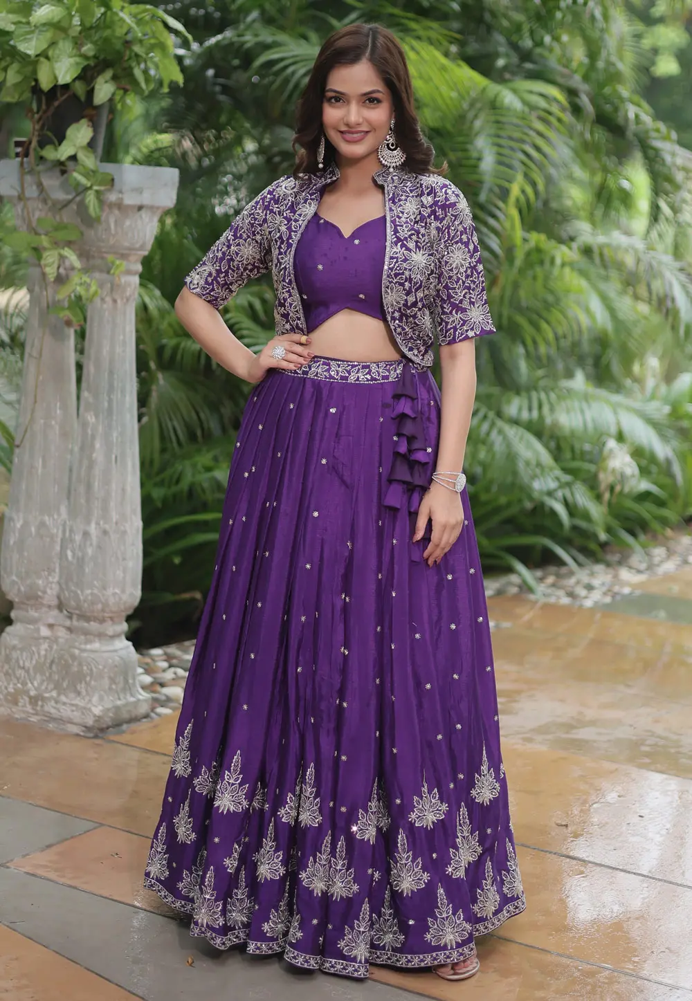 Violet Chinon Jacket Style Lehenga Choli 299779