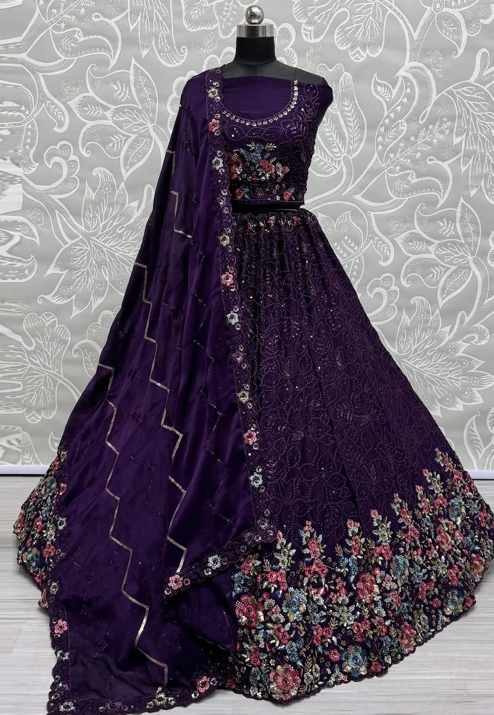 Violet Chinon Lehenga Choli 300547