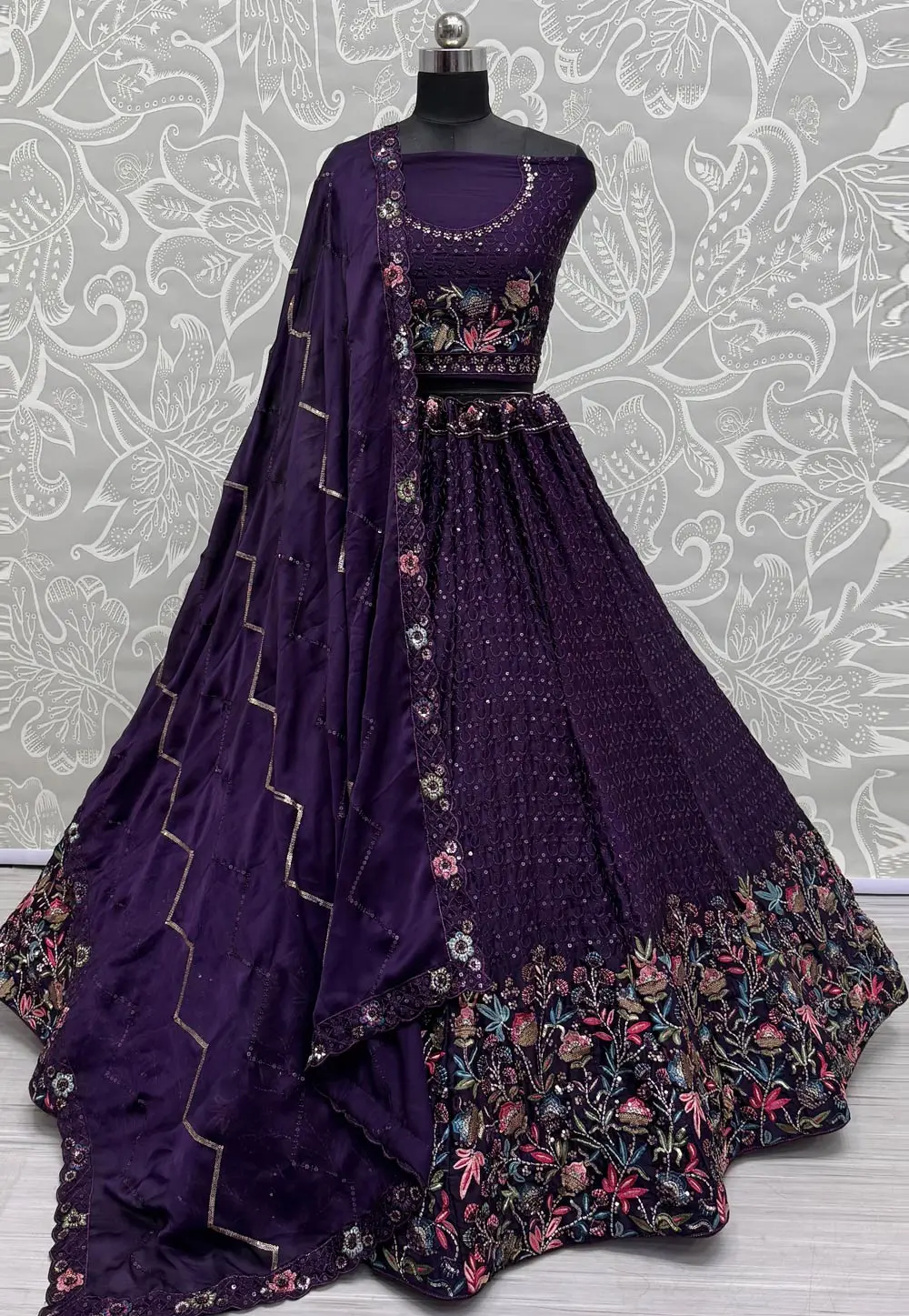 Violet Chinon Lehenga Choli 300553