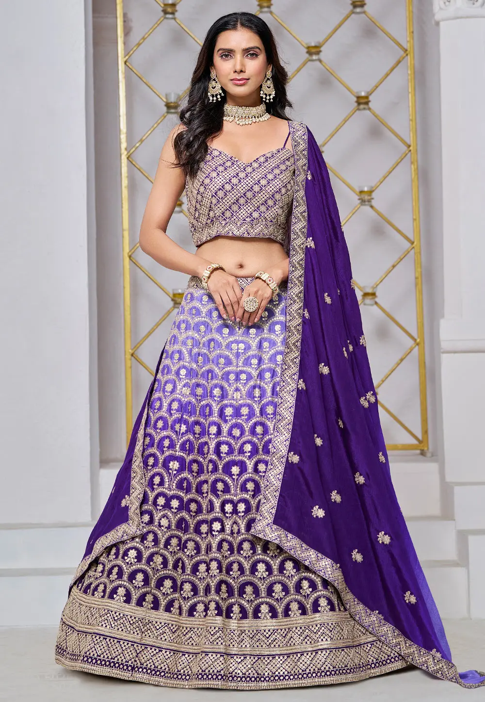 Violet Chinon Lehenga Choli 298652