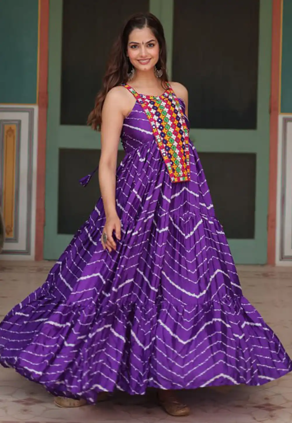 Violet Chinon Navratri Wear Gown 293751