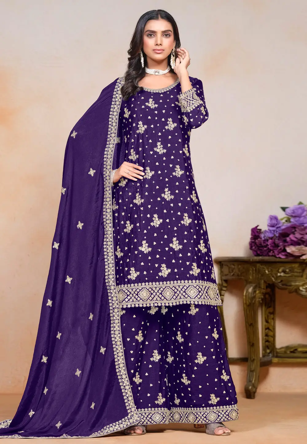 Violet Chinon Pakistani Suit 295571