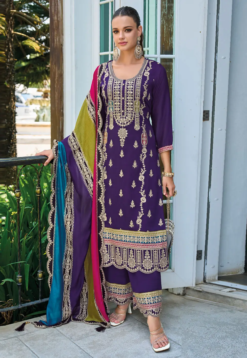 Violet Chinon Readymade Pakistani Suit 295193