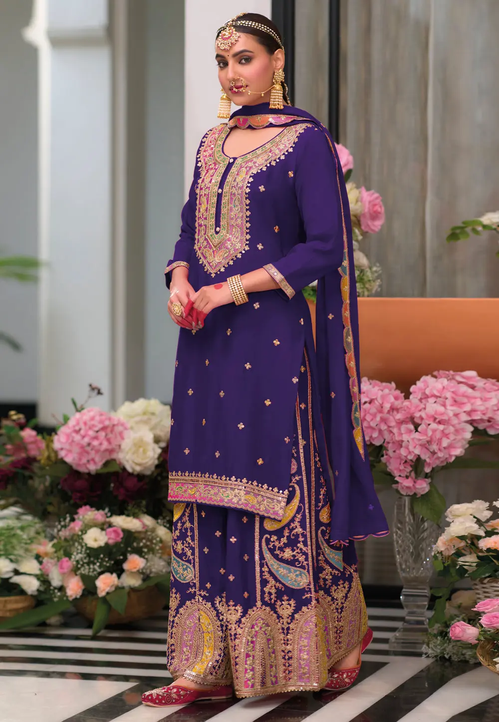 Violet Chinon Readymade Pakistani Suit 299530