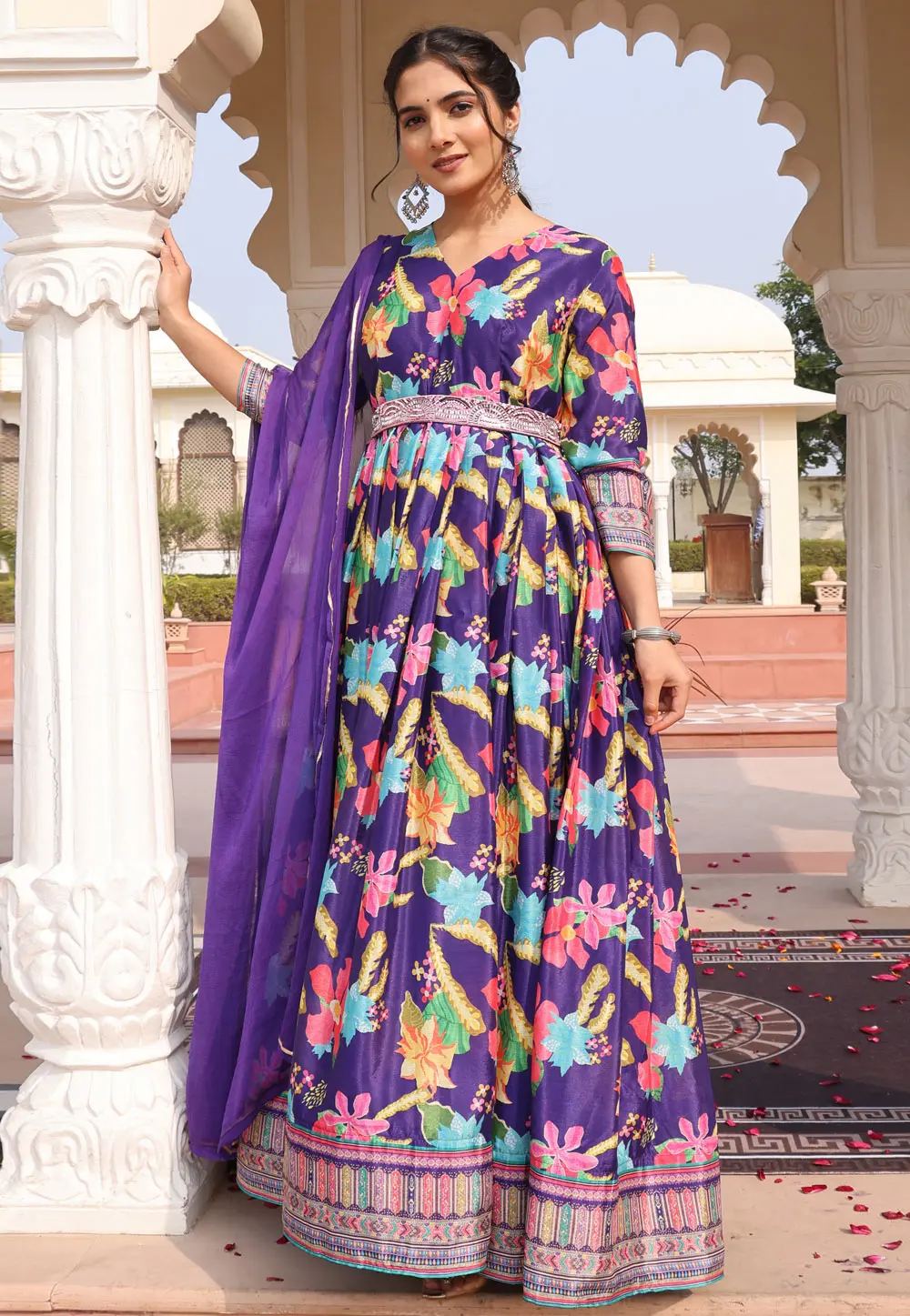 Violet Chinon Silk Anarkali Suit 304005