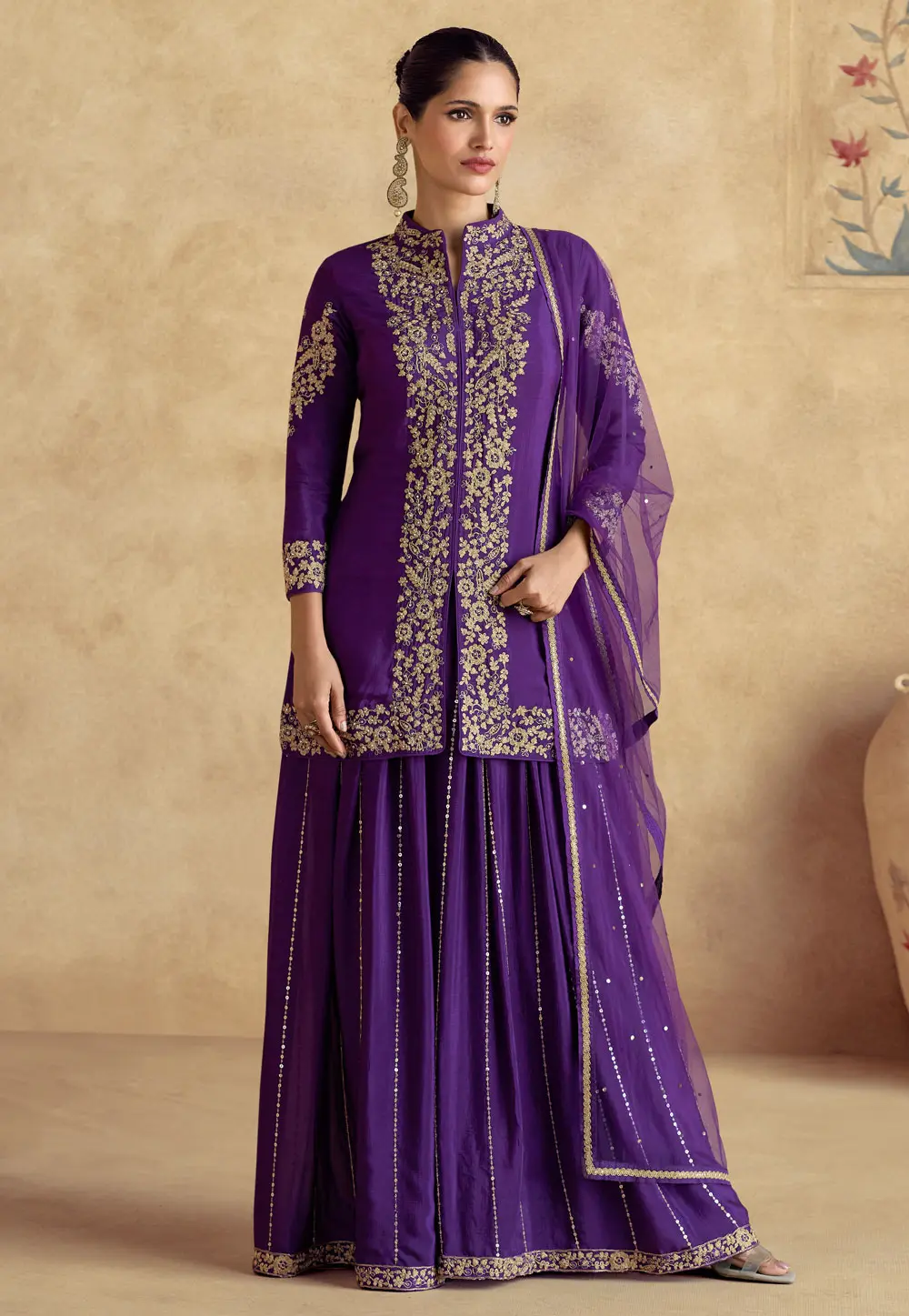 Violet Chinon Silk Pakistani Suit 298533