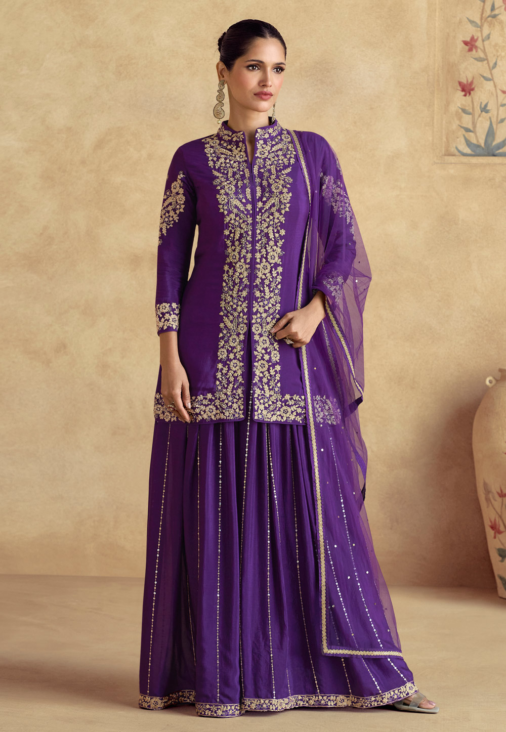 Violet Chinon Silk Palazzo Suit 305093