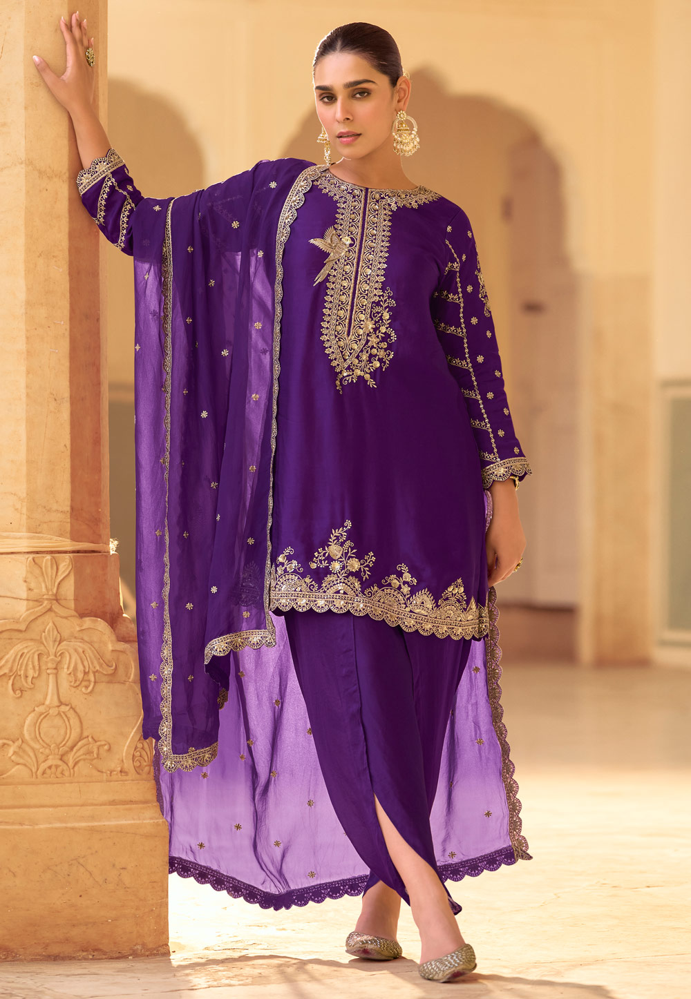 Violet Crepe Silk Dhoti Style Suit 310522