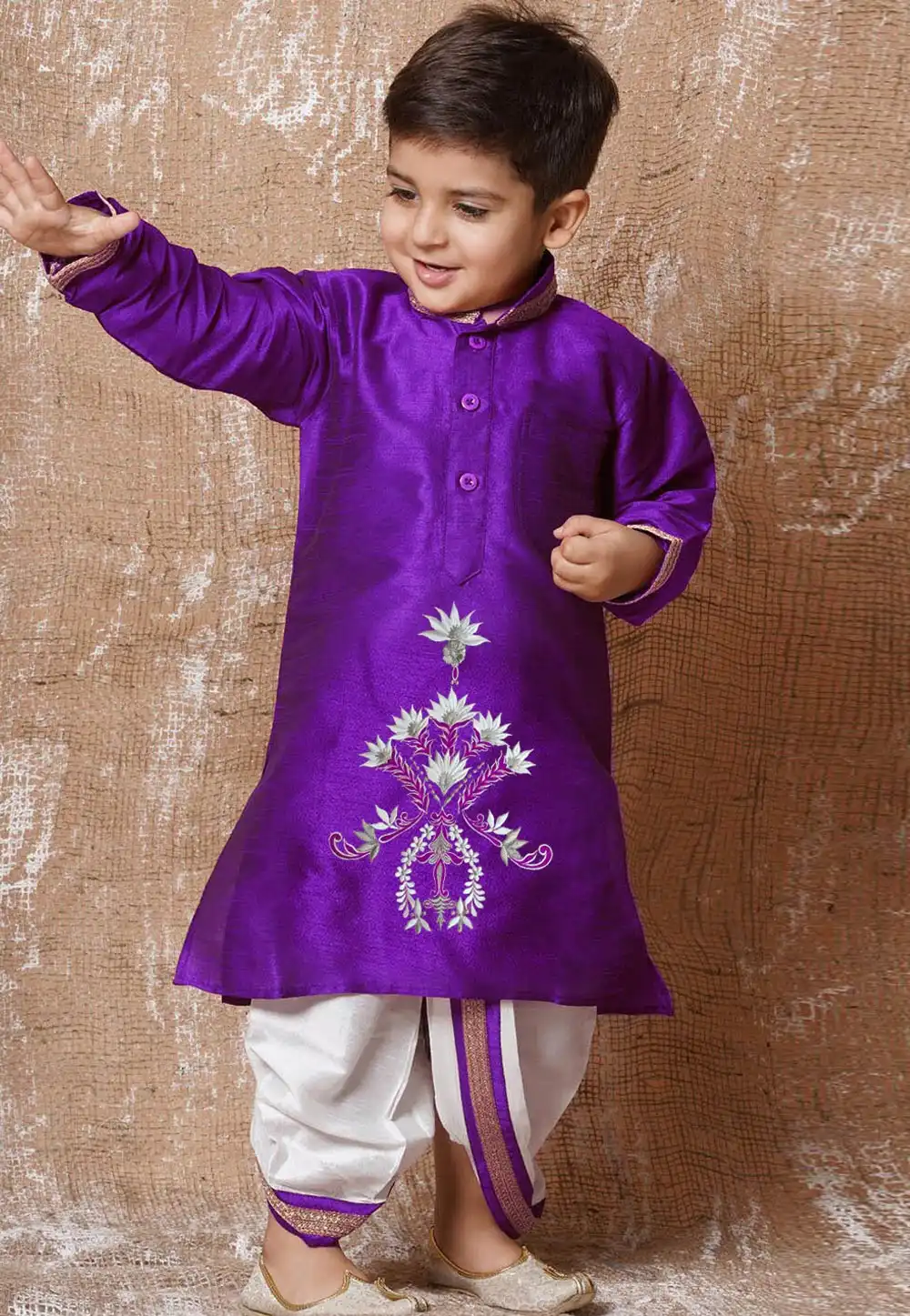 Violet Dupion Silk Kids Dhoti Kurta 289254