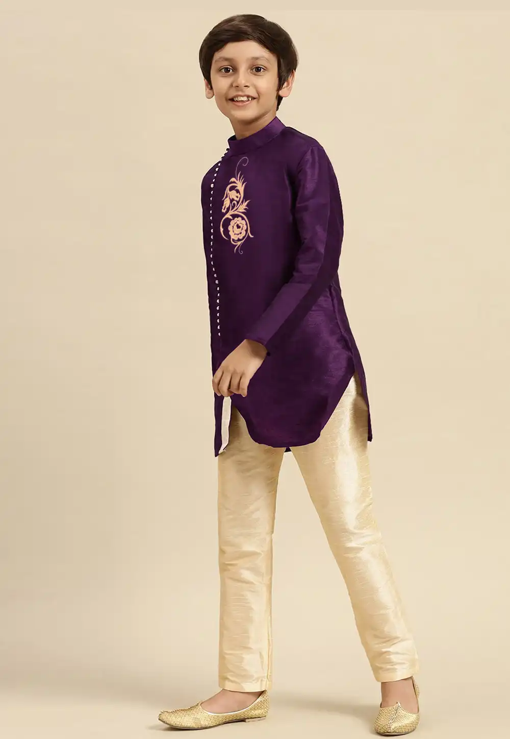 Violet Dupion Silk Kids Kurta Pajama 289217