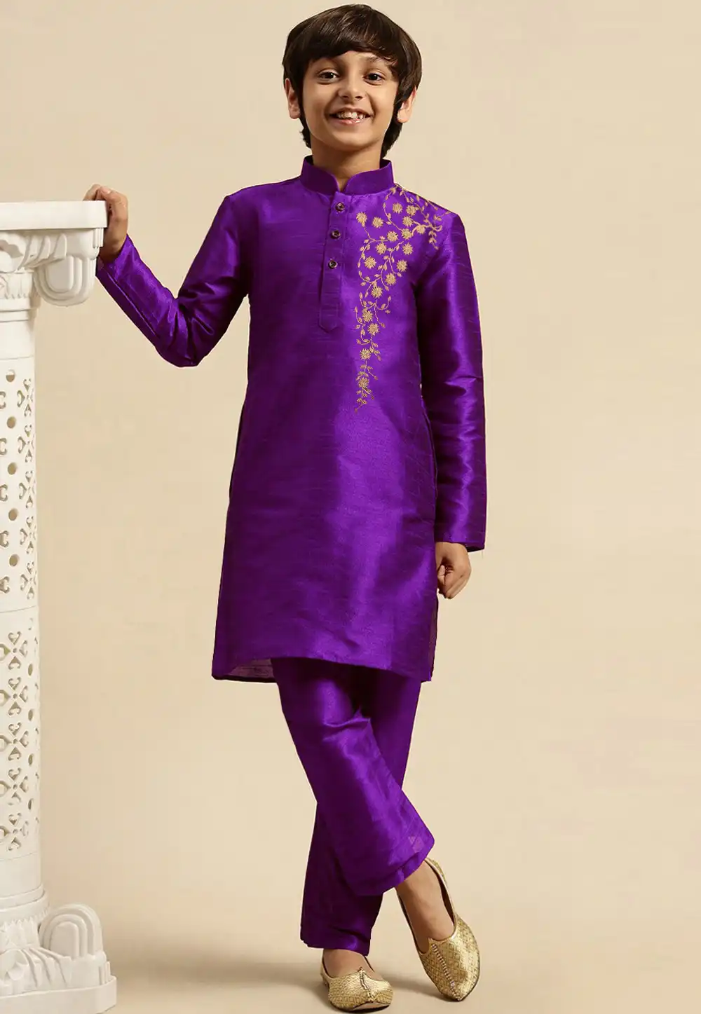 Violet Dupion Silk Kids Kurta Pajama 289234