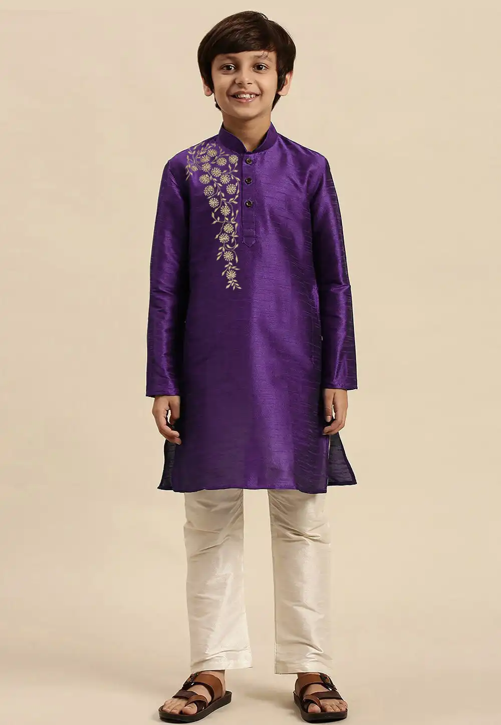 Violet Dupion Silk Kids Kurta Pajama 289239