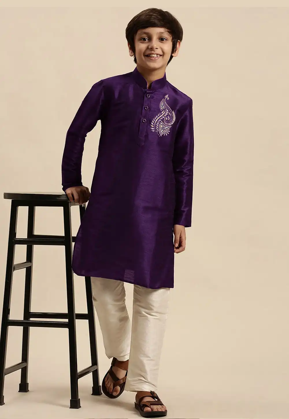 Violet Dupion Silk Kids Kurta Pajama 289247