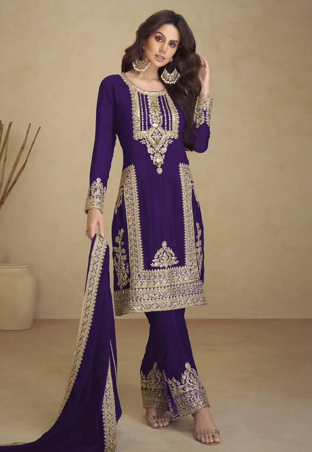 Violet Faux Georgette Pakistani Suit 296162