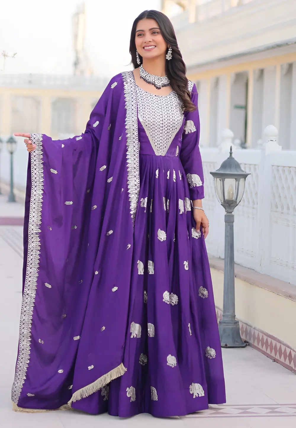 Violet Faux Georgette Readymade Long Anarkali Suit 298669