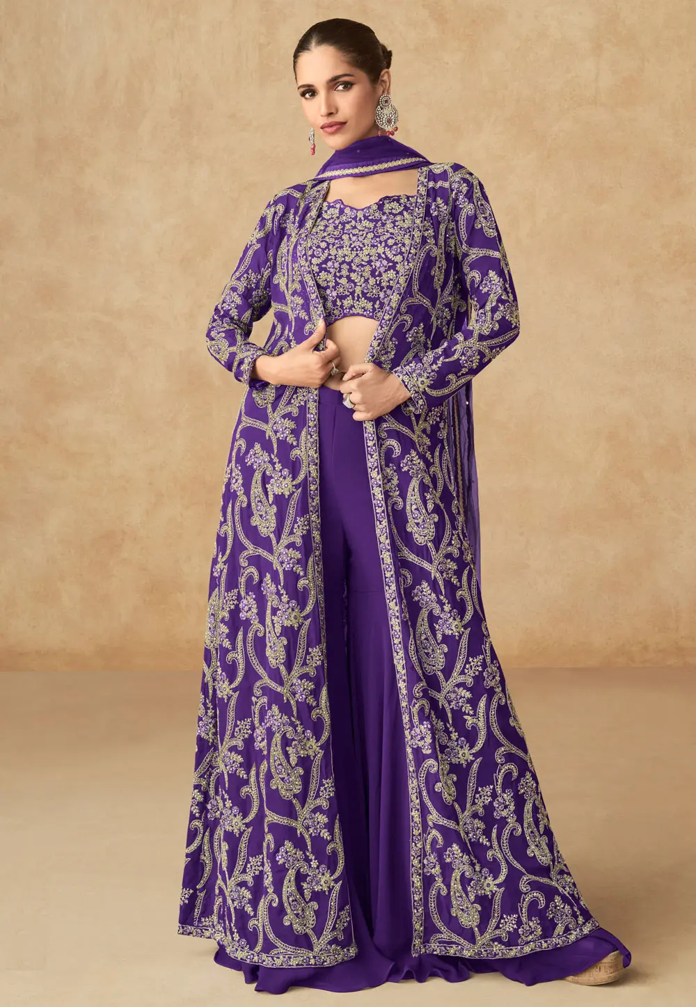 Violet Georgette Palazzo With Crop Top 301435