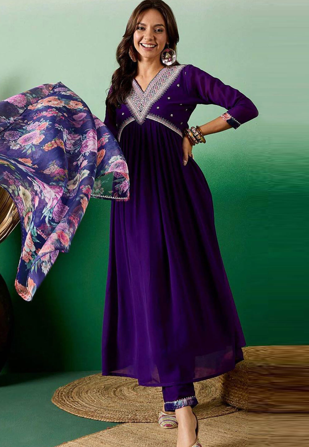 Violet Georgette Readymade Anarkali Suit 305021