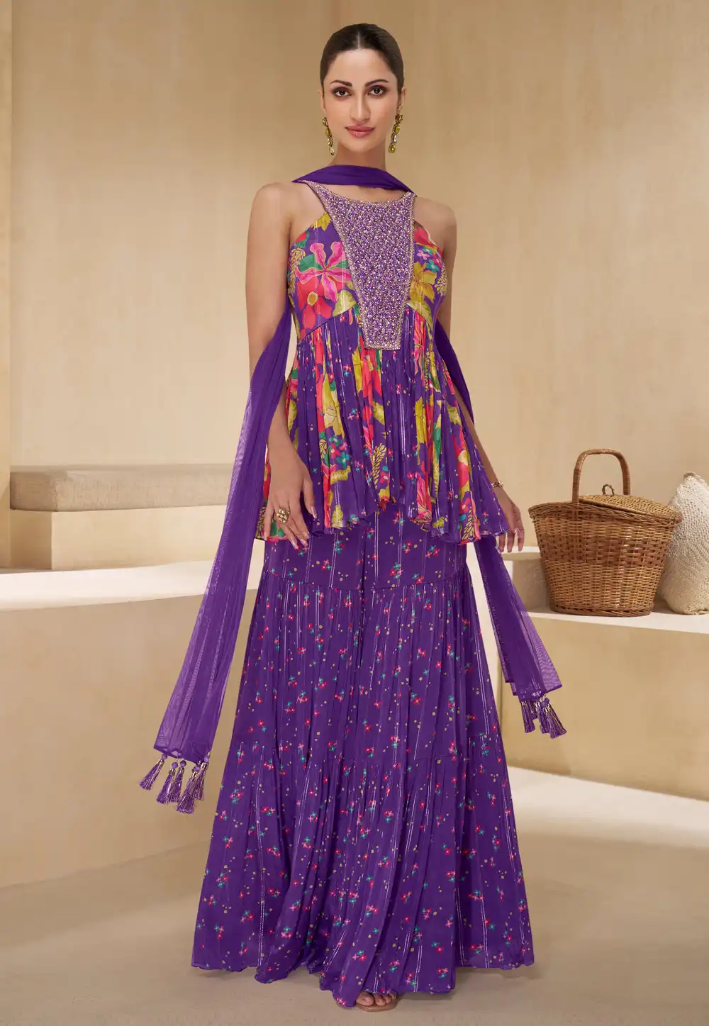 Violet Muslin Sharara Suit 290517