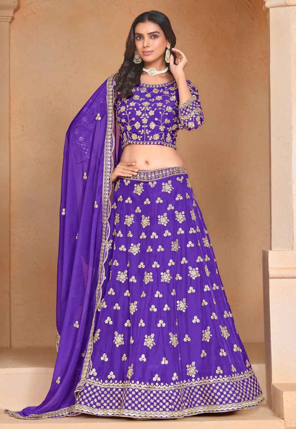 Violet Organza Lehenga Choli 295480