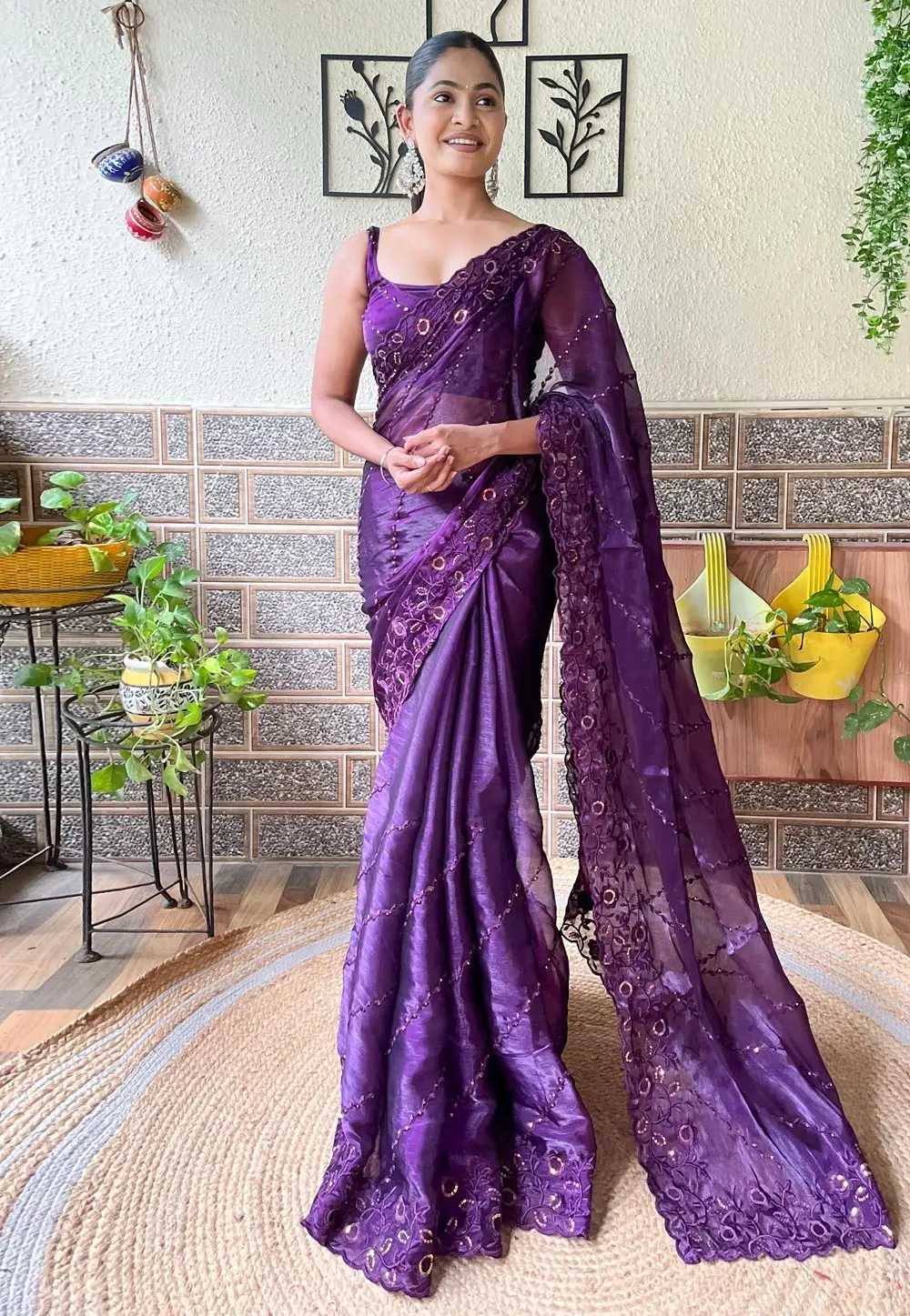 Violet Organza Saree With Blouse 296068