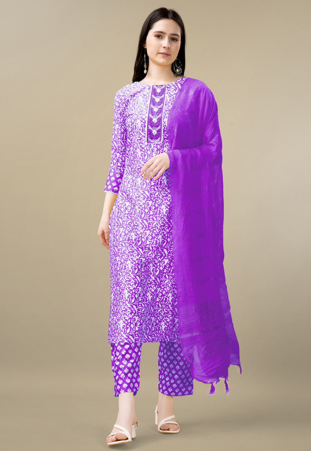 Violet Rayon Readymade Pakistani Suit 282487
