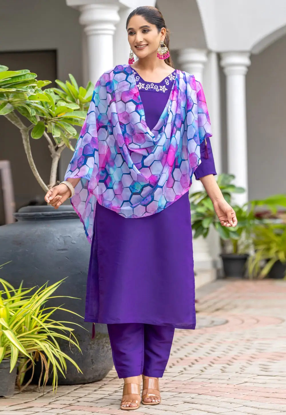 Violet Rayon Readymade Pant Style Suit 295156