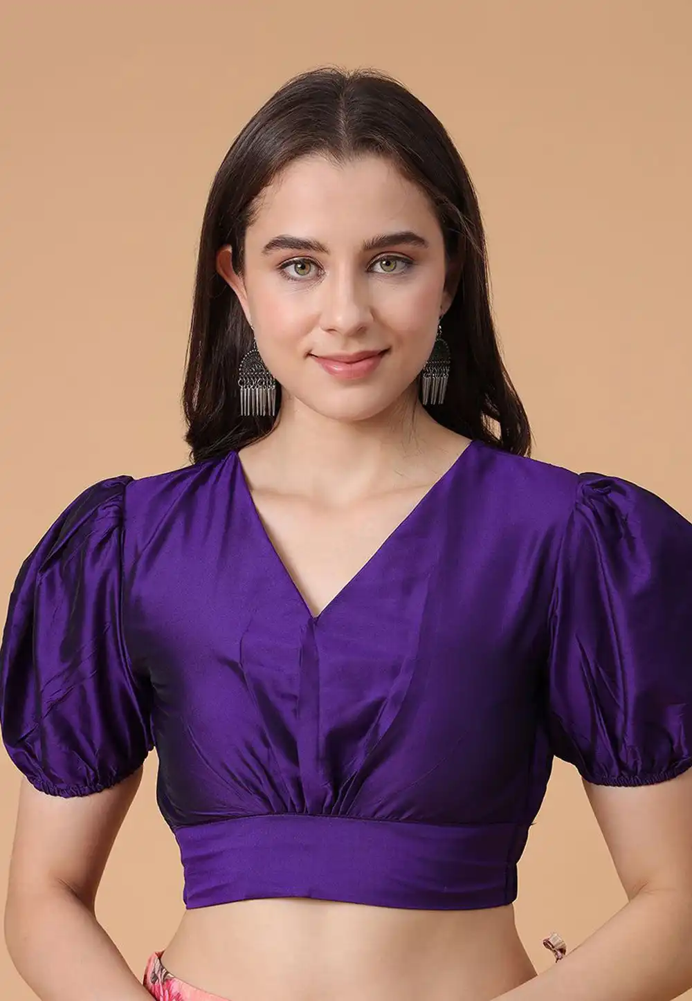 Violet Satin Silk Readymade Blouse 293662