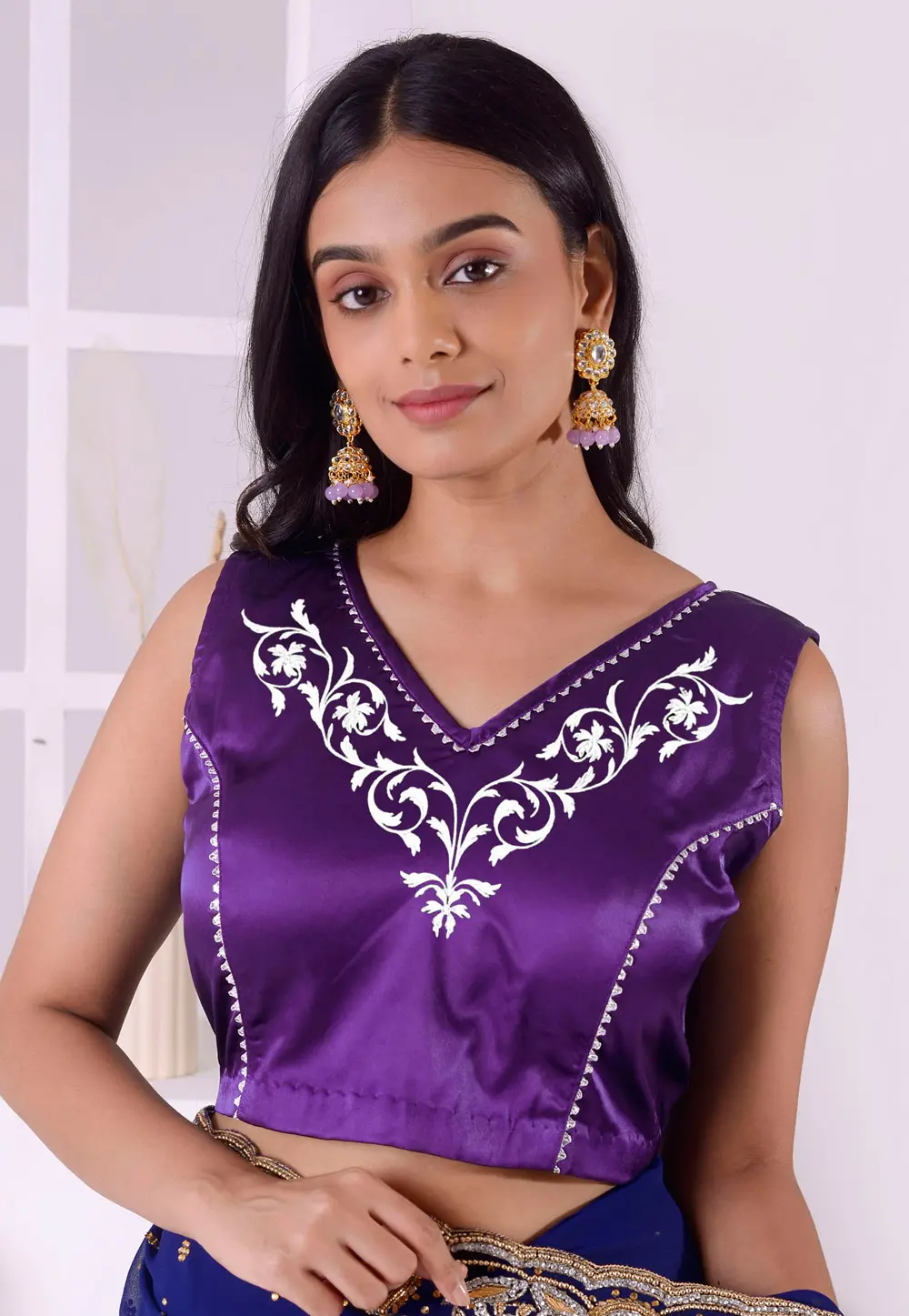 Violet Satin Silk Readymade Blouse 298326