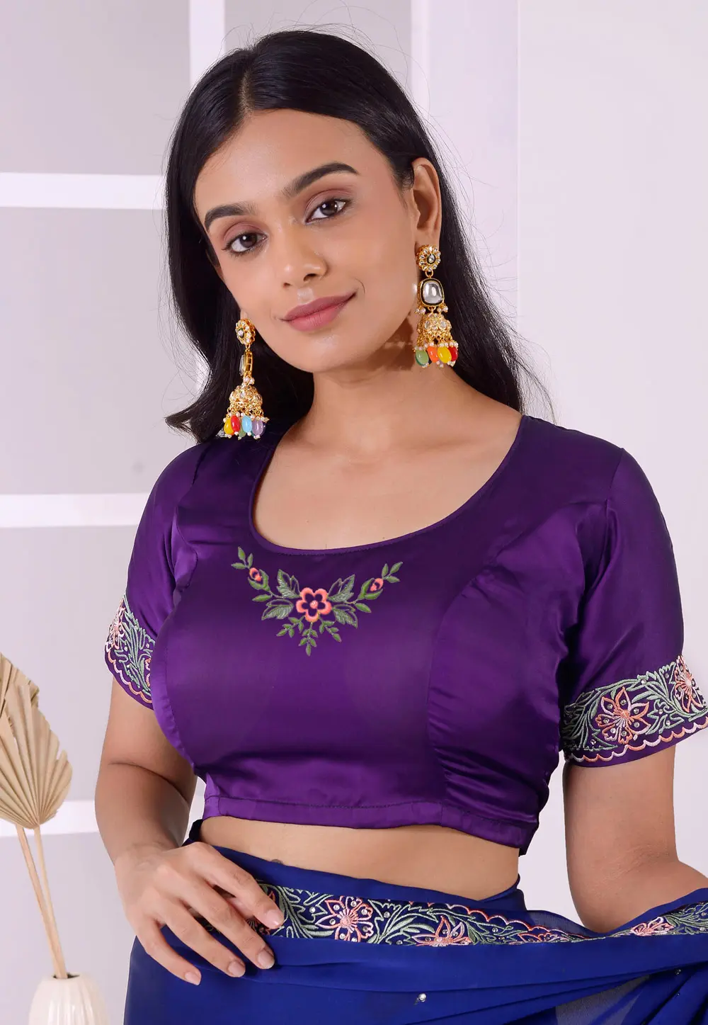 Violet Satin Silk Readymade Blouse 298334