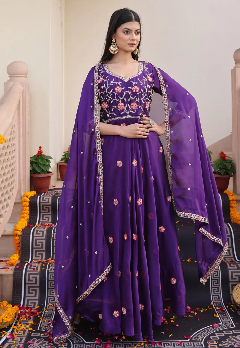 Violet Silk Anarkali Suit 304007