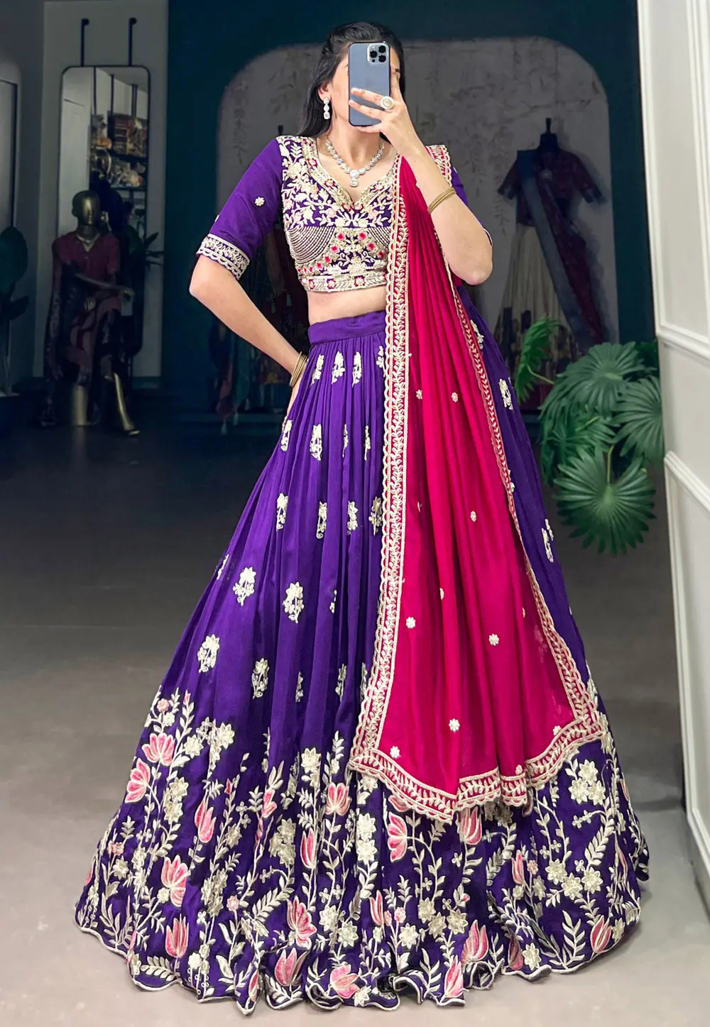 Violet Silk Circular Lehenga Choli 301308