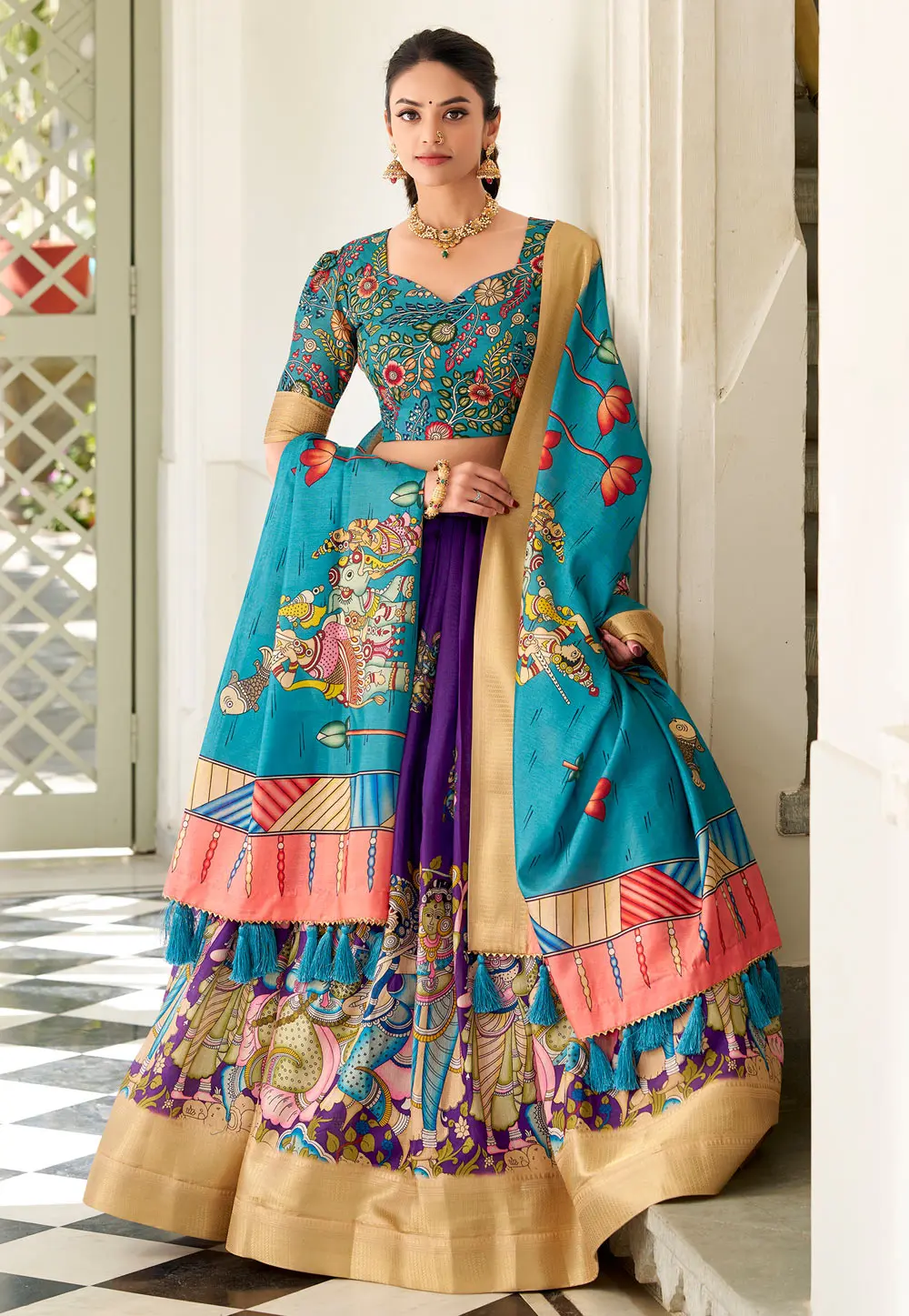 Violet Silk Circular Lehenga Choli 301433