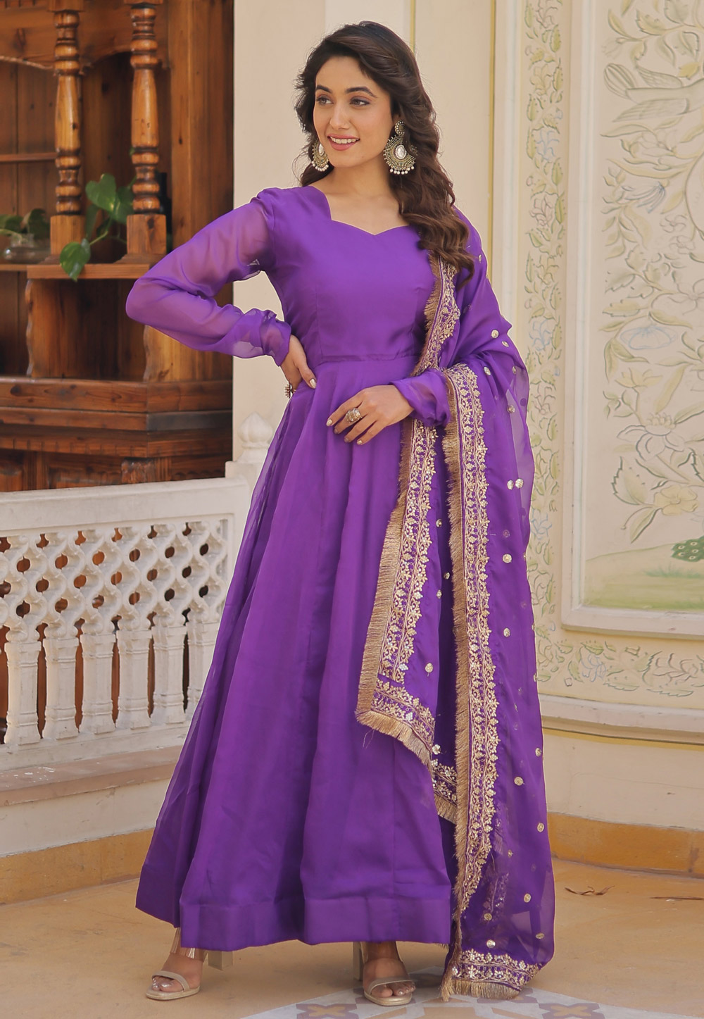 Violet Silk Readymade Anarkali Suit 283723