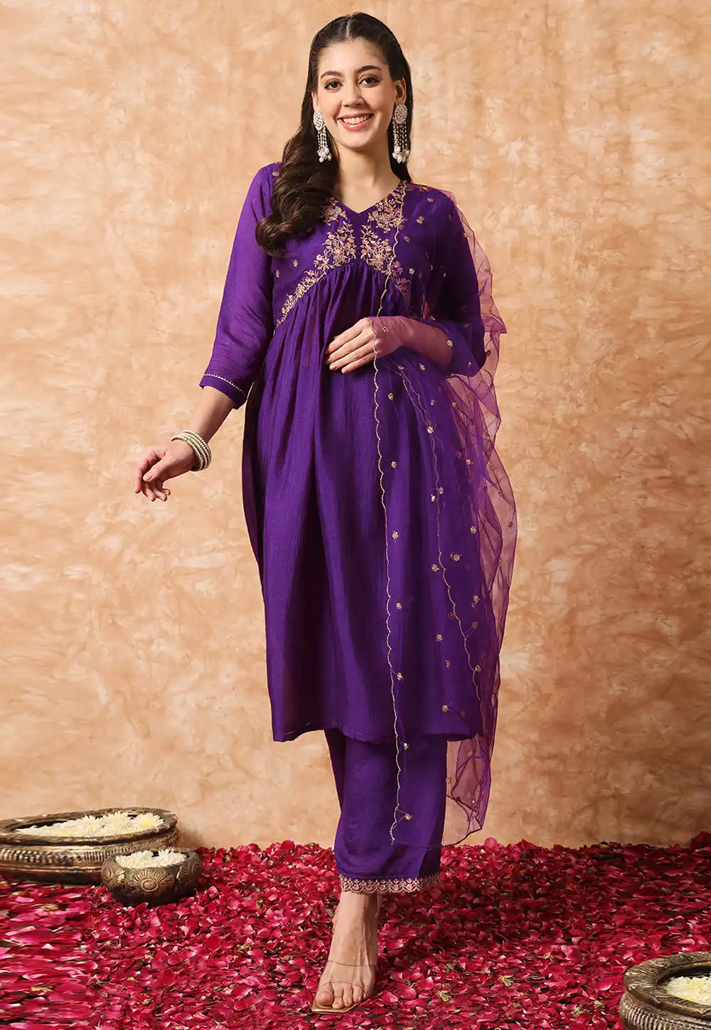 Violet Silk Readymade Pakistani Suit 291395