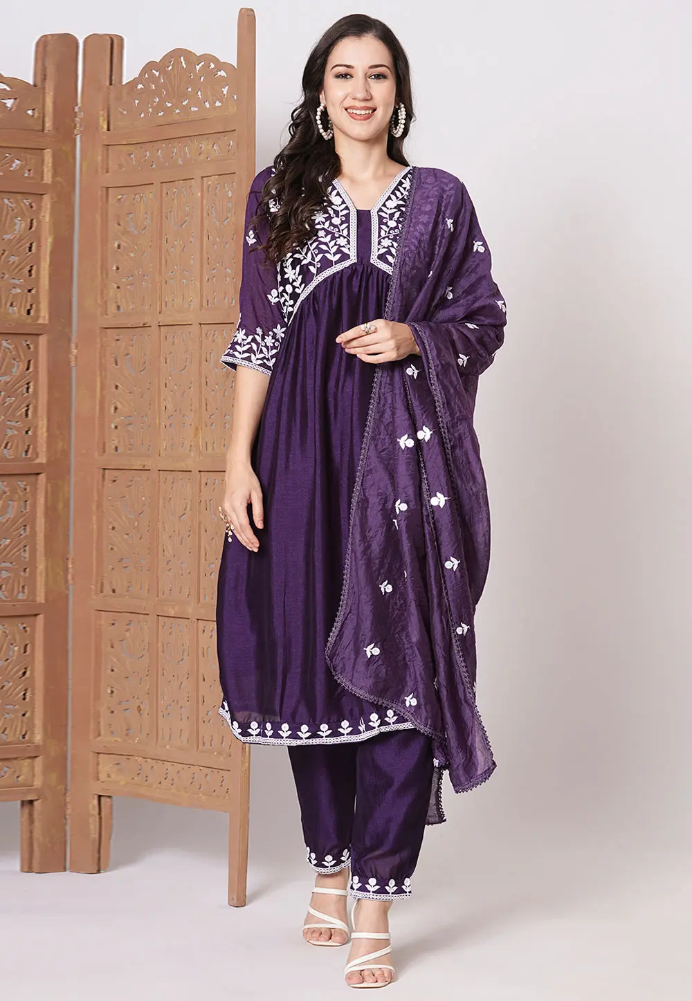 Violet Silk Readymade Pakistani Suit 299706