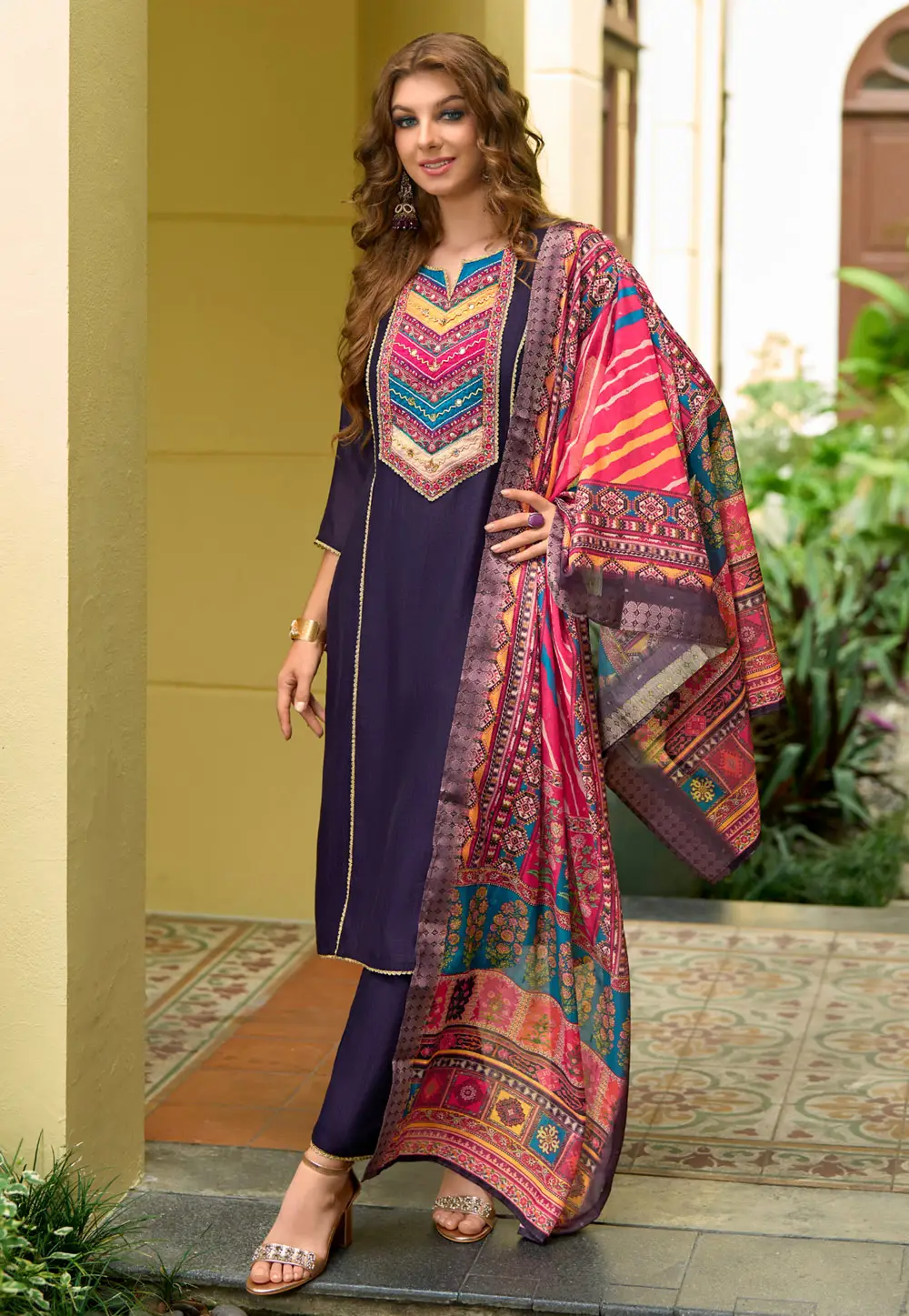 Violet Silk Readymade Pant Style Suit 297003