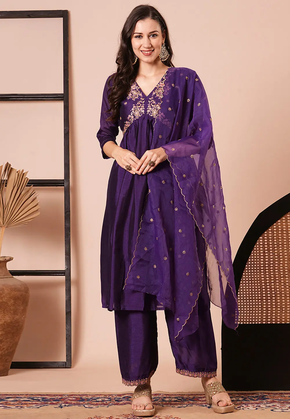 Violet Silk Readymade Pant Style Suit 299689